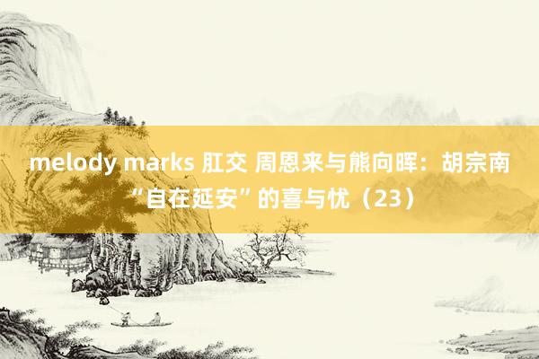 melody marks 肛交 周恩来与熊向晖：胡宗南“自在延安”的喜与忧（23）