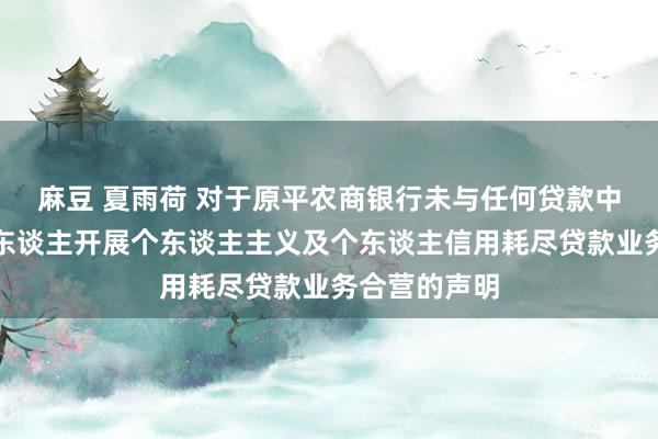 麻豆 夏雨荷 对于原平农商银行未与任何贷款中介机构或个东谈主开展个东谈主主义及个东谈主信用耗尽贷款业务合营的声明